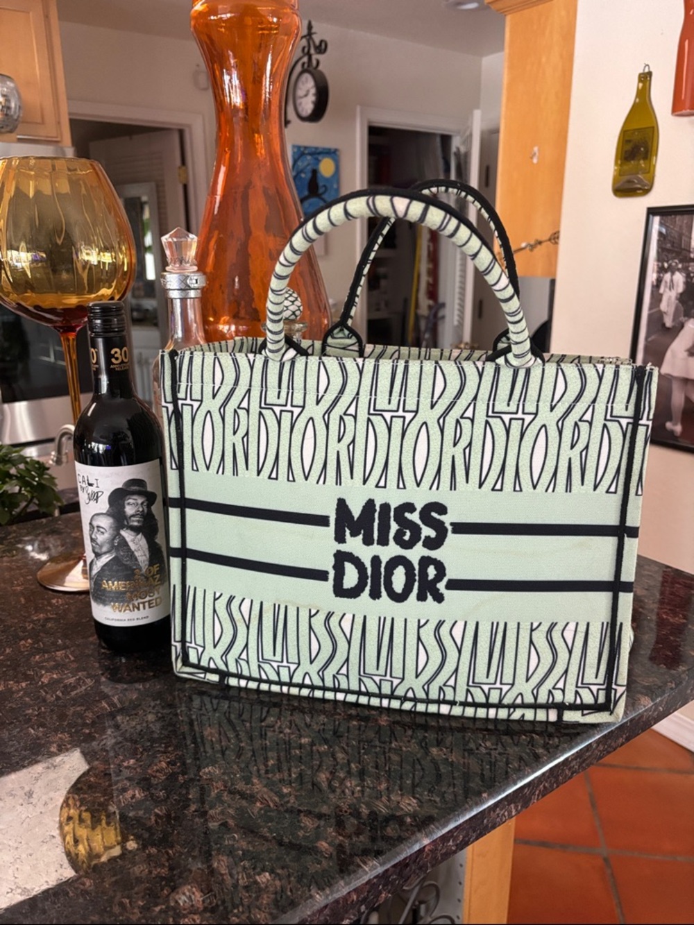Source Unknown Miss Dior Mint Green and Black Tote